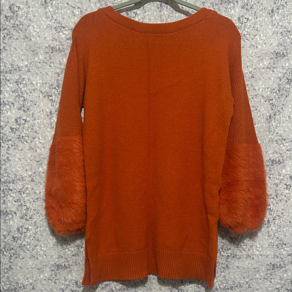 Anthropologie Rust Sweater with Faux Fur Sleeves